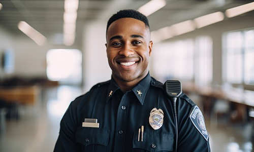 a person in a cop uniform smiling