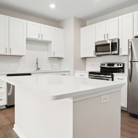 kitchen with white cabinets